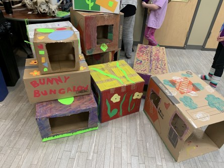 stack of colourful bunny bungalows 